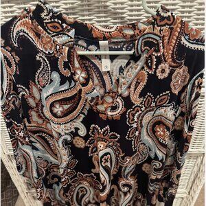 Ladies Honeyme Gabby Top- Navy & Brown Paisley- Medium